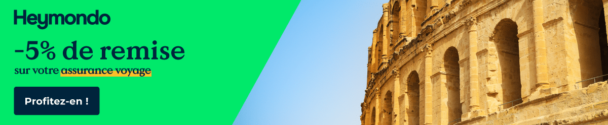 Bannière promotion de 5% pour les assurance voyage Heymondo à Rome