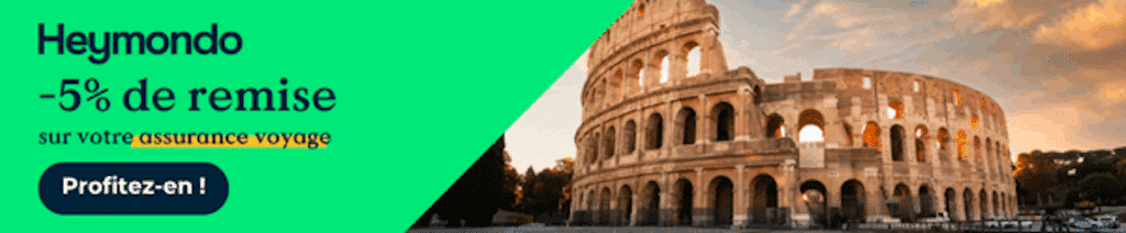 Bannière promotion de 5% pour les assurance voyage Heymondo à Rome