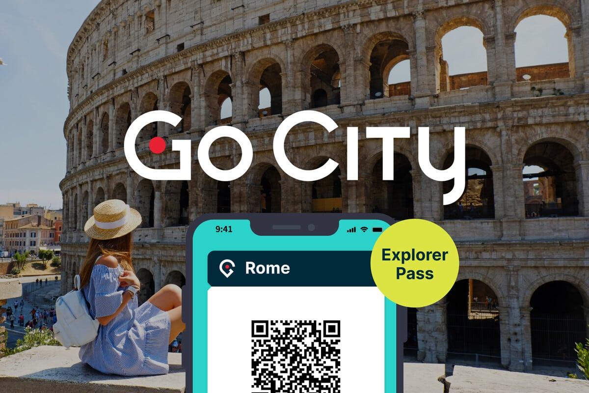 Photo du pass touristique Go explorer Pass Rome avec le Colisée en arrière plan